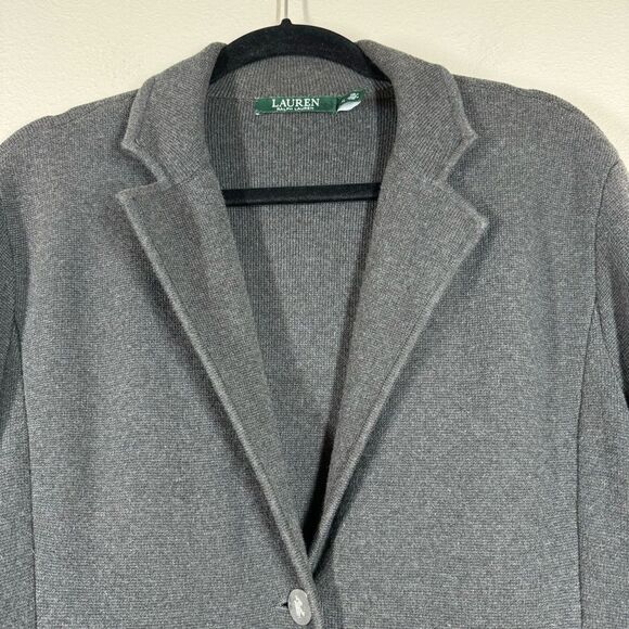 Lauren Ralph Lauren Sweater Knit Single Breasted Blazer Jacket Gray Size XL - Picture 2 of 8